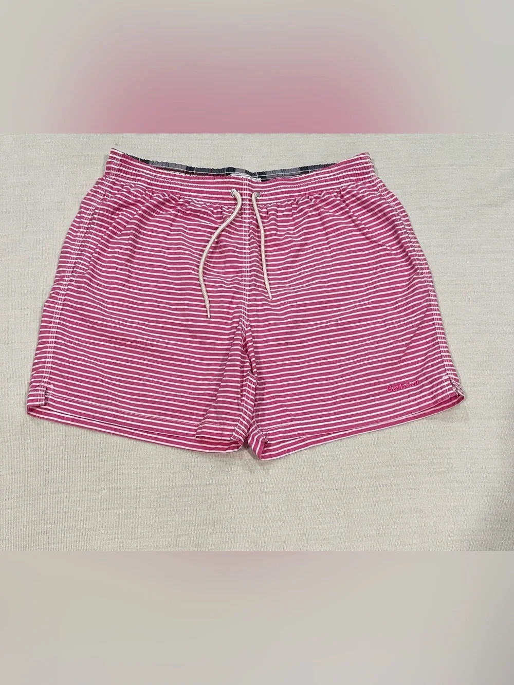 Barbour Milton Pink White Striped Swim Trunks Shorts Men's Size Large